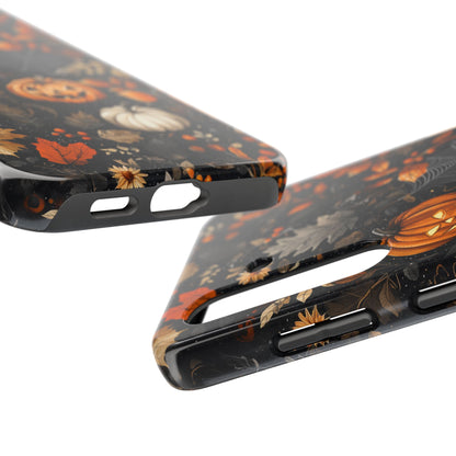 Elegant Halloween Samsung Galaxy  Case – Pumpkin Jack-o'-Lanterns, Cobwebs & Autumn Foliage Design