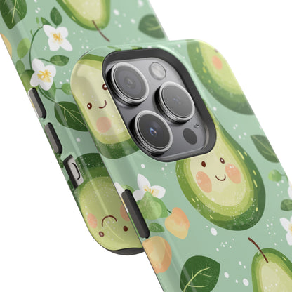 Smiling Avocados Tough MagSafe iPhone Case – Cute Avocado Design, Dual-Layer Protection