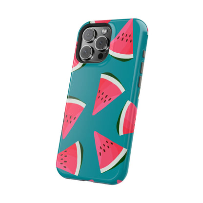 Watermelon Bliss MagSafe iPhone Case – Vibrant Summer Fruit Design on Teal Background