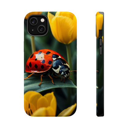 MagSafe iPhone Case: Vibrant Ladybug Amidst a Lush Yellow Flower Garden