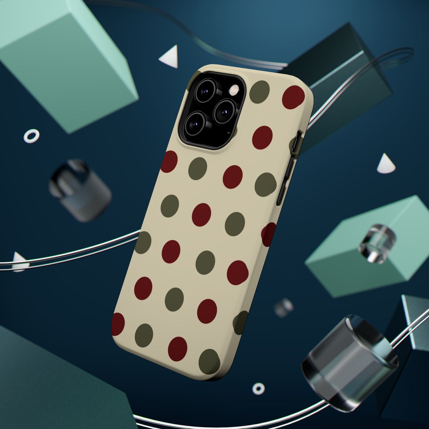 Red & Green Polka Dots on Cream – MagSafe iPhone Case