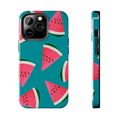 Watermelon Bliss iPhone Case – Vibrant Summer Fruit Design on Teal Background