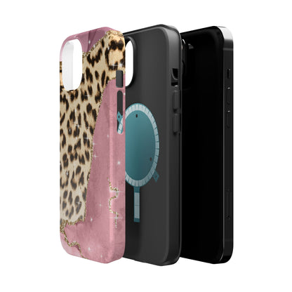 Pink Glam Leopard - MagSafe iPhone Series Case with Glitter Accents