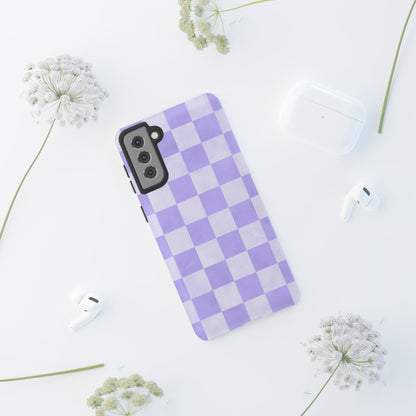 Lavender Checkerboard Samsung Galaxy Case – Shockproof, Smooth Matte Finish, Dual-Layer Design