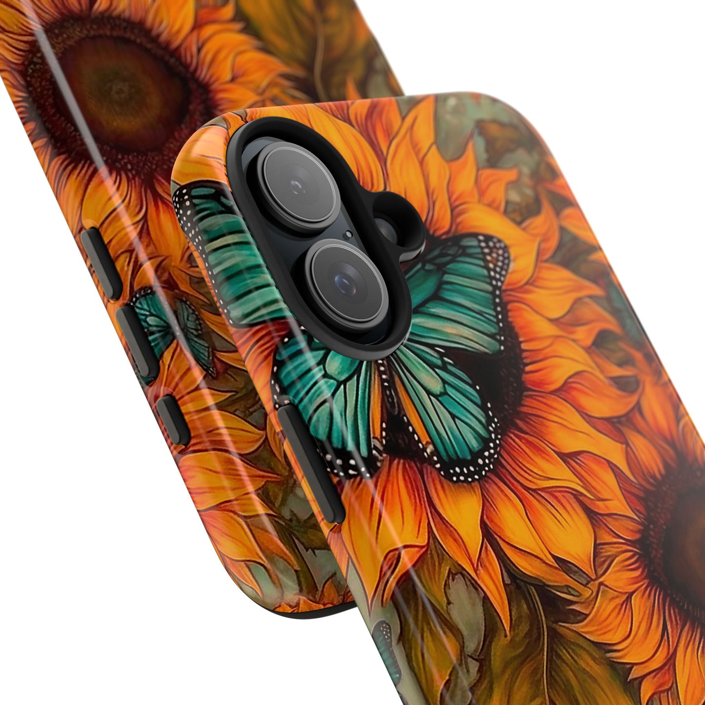 Vintage Blue Butterfly & Sunflower Art – iPhone Case