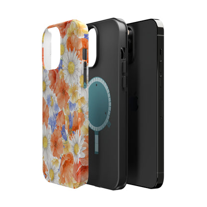 Watercolor Wildflower Pattern MagSafe iPhone Case – Durable Matte Finish with Daisy, Poppy & Cornflower Design