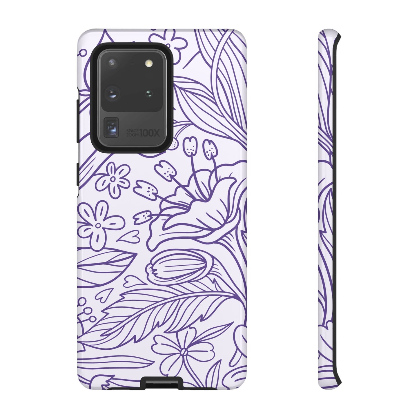 Lavender Floral Line Art Tough Samsung Galaxy Case – Minimalist Botanical Design with Dual-Layer Protection