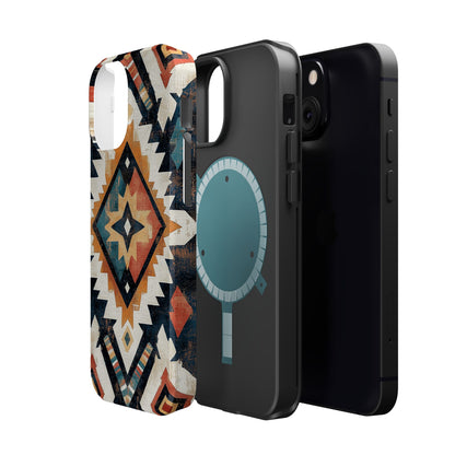 Vintage Southwestern Diamond Tough MagSafe iPhone Case – Rustic Tribal Design, Dual-Layer Protection