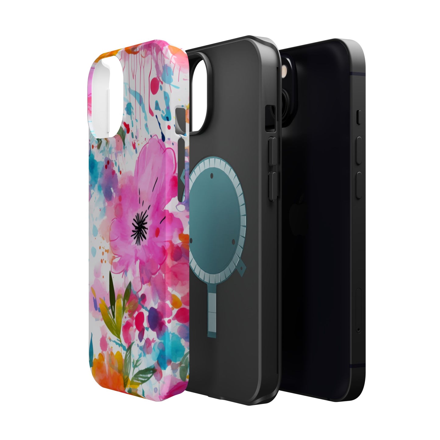 Color Splash Pink & Orange Watercolor Floral - MagSafe iPhone Case