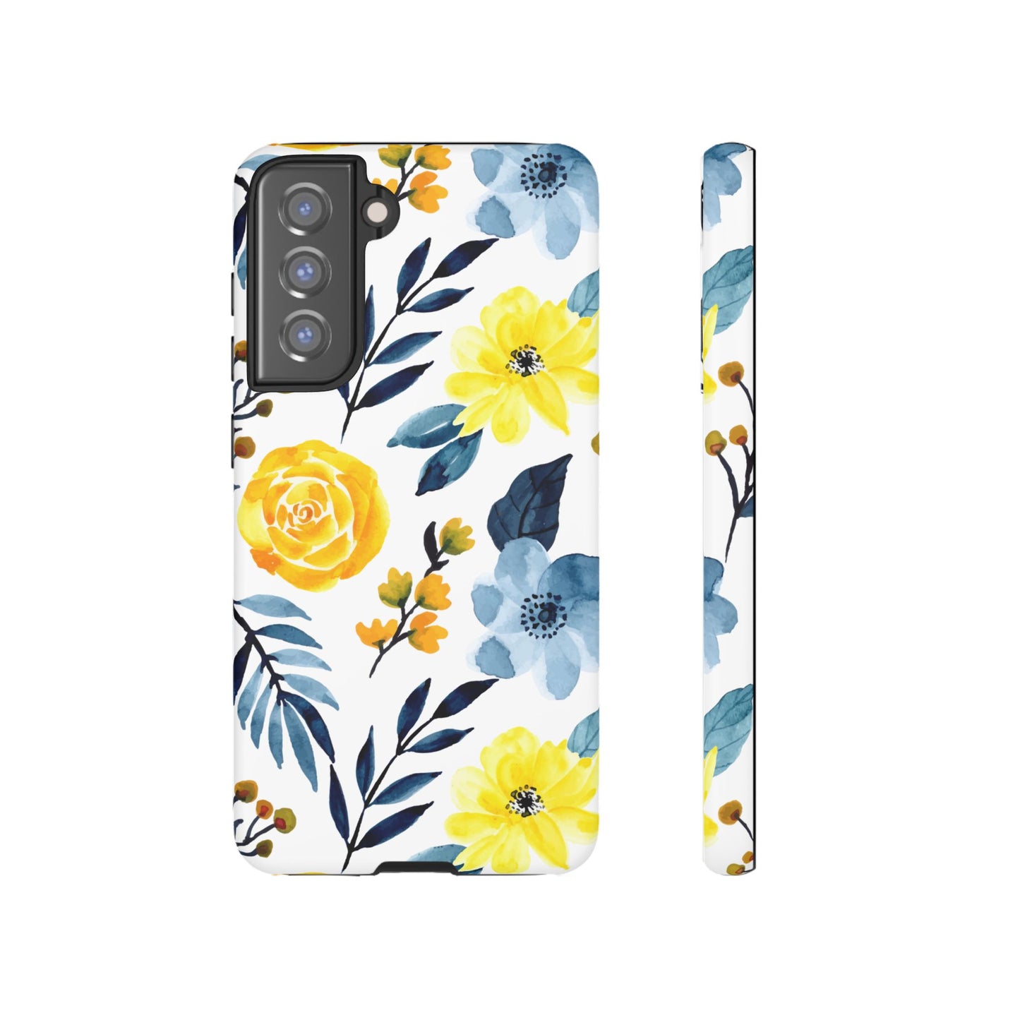 Golden Yellow & Sky Blue Floral – Watercolor Botanical Samsung Galaxy Case