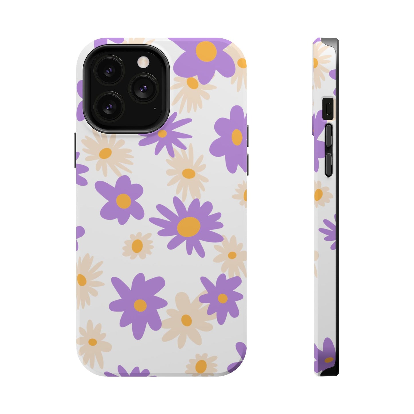 Retro Daisy Flower MagSafe iPhone Case – Pastel Purple & Cream Floral Design with Matte Finish