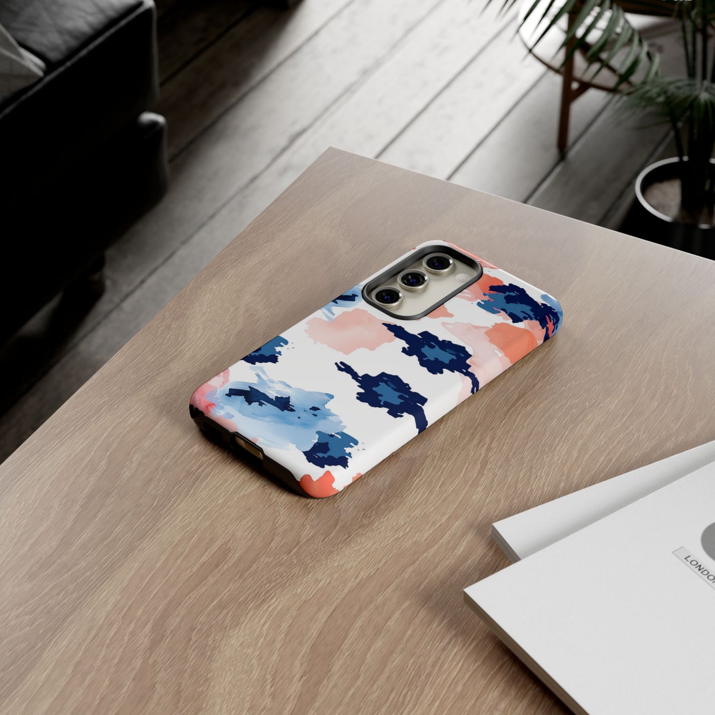 Abstract Coral & Navy Watercolor Design – Samsung Galaxy Case