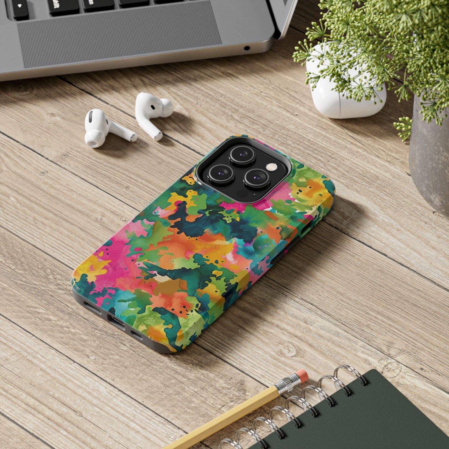 Vibrant Watercolor Splash iPhone Case – Bold Multicolor Artistic Design