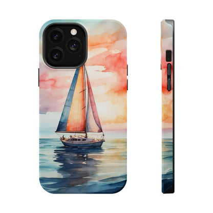 Sailboat Sunset MagSafe iPhone Case – Vibrant Watercolor Design