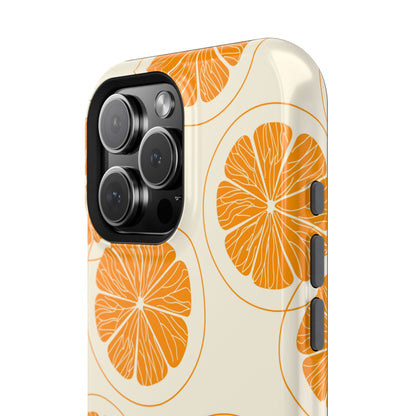 Citrus Burst Pattern Tough MagSafe iPhone Case – Bold Orange Design, Shockproof Protection