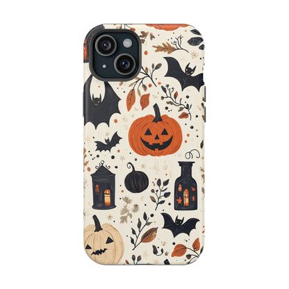 Charming Halloween MagSafe iPhone Case – Pumpkin, Bats, and Spooky Lantern Design