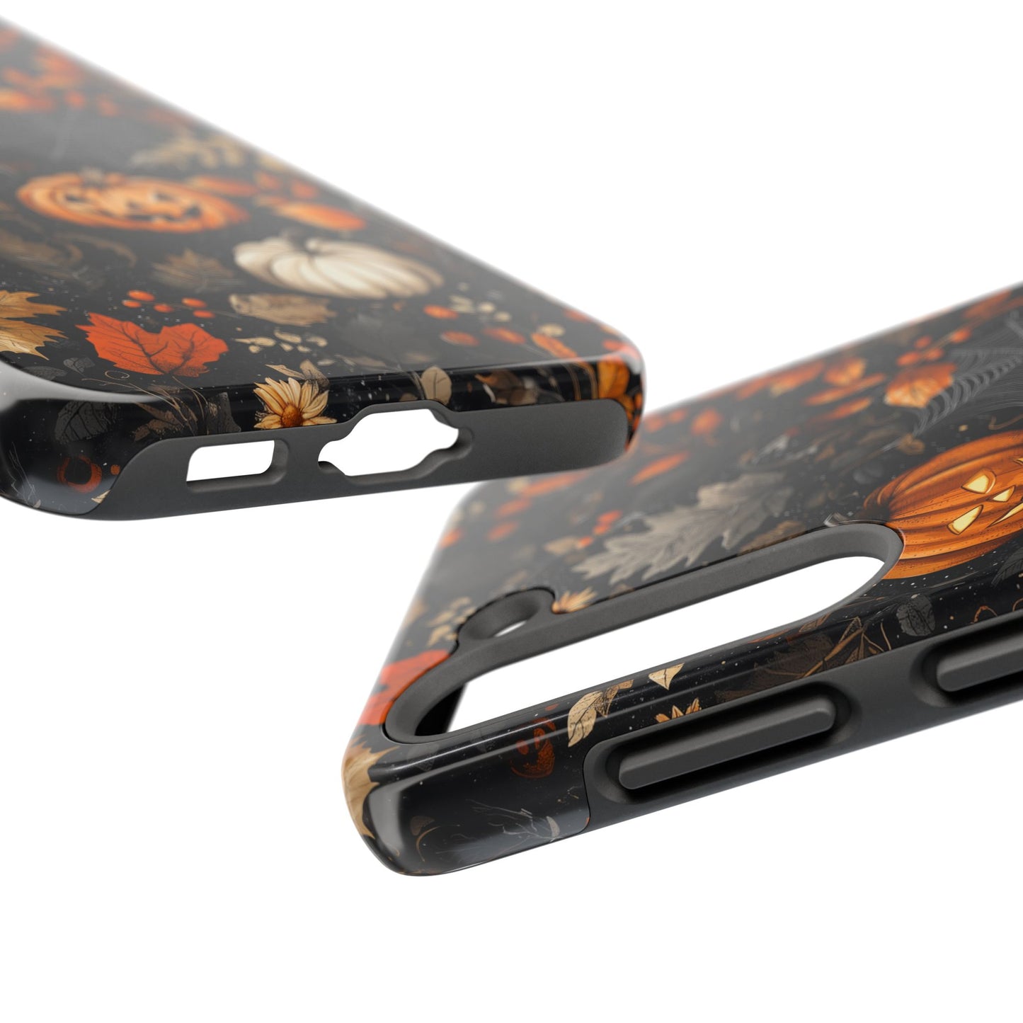 Elegant Halloween Samsung Galaxy  Case – Pumpkin Jack-o'-Lanterns, Cobwebs & Autumn Foliage Design