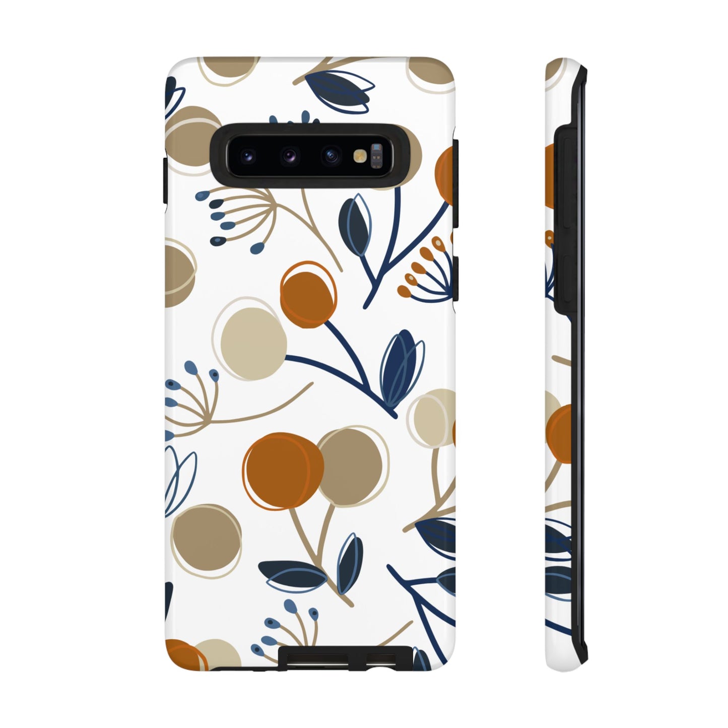 Modern Botanical Berries Tough Samsung Galaxy  Case – Earthy Tones & Navy Accents, Shock-Resistant