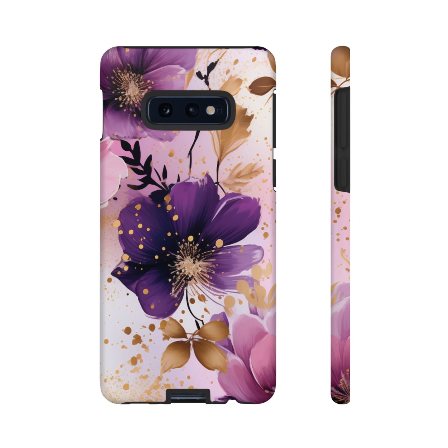 Elegant Purple & Gold Floral Samsung Galaxy Case - Luxe Flower Design