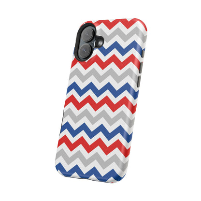 Patriotic Red, White & Blue Chevron – MagSafe Compatible iPhone Case