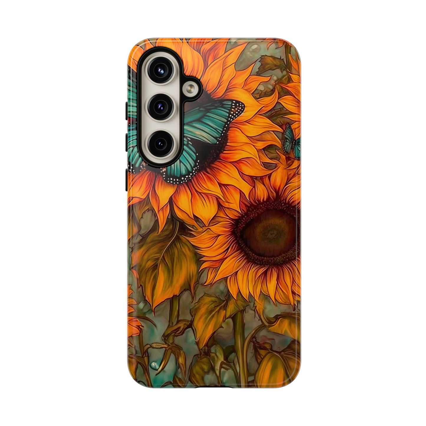 Vintage Blue Butterfly & Sunflower Art – Samsung Galaxy Case