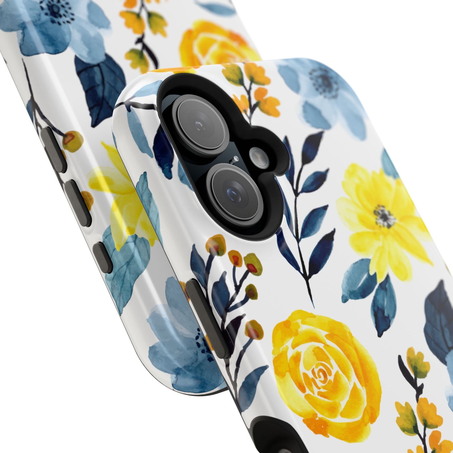 Golden Yellow & Sky Blue Floral – Watercolor Botanical MagSafe iPhone Case