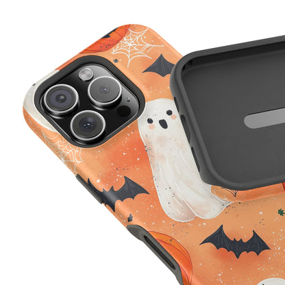 Spooky Cute Ghost MagSafe iPhone Case – Halloween Ghosts, Pumpkins, Bats & Cobwebs Design