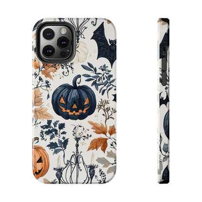 Vintage Halloween iPhone Case – Dark Jack-o'-Lanterns, Bats, and Autumn Leaves Design