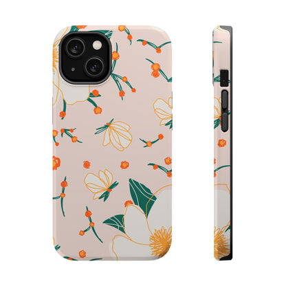 Elegant Magnolia Blossom Tough MagSafe iPhone Case – Soft Blush Background, Shock-Resistant Design