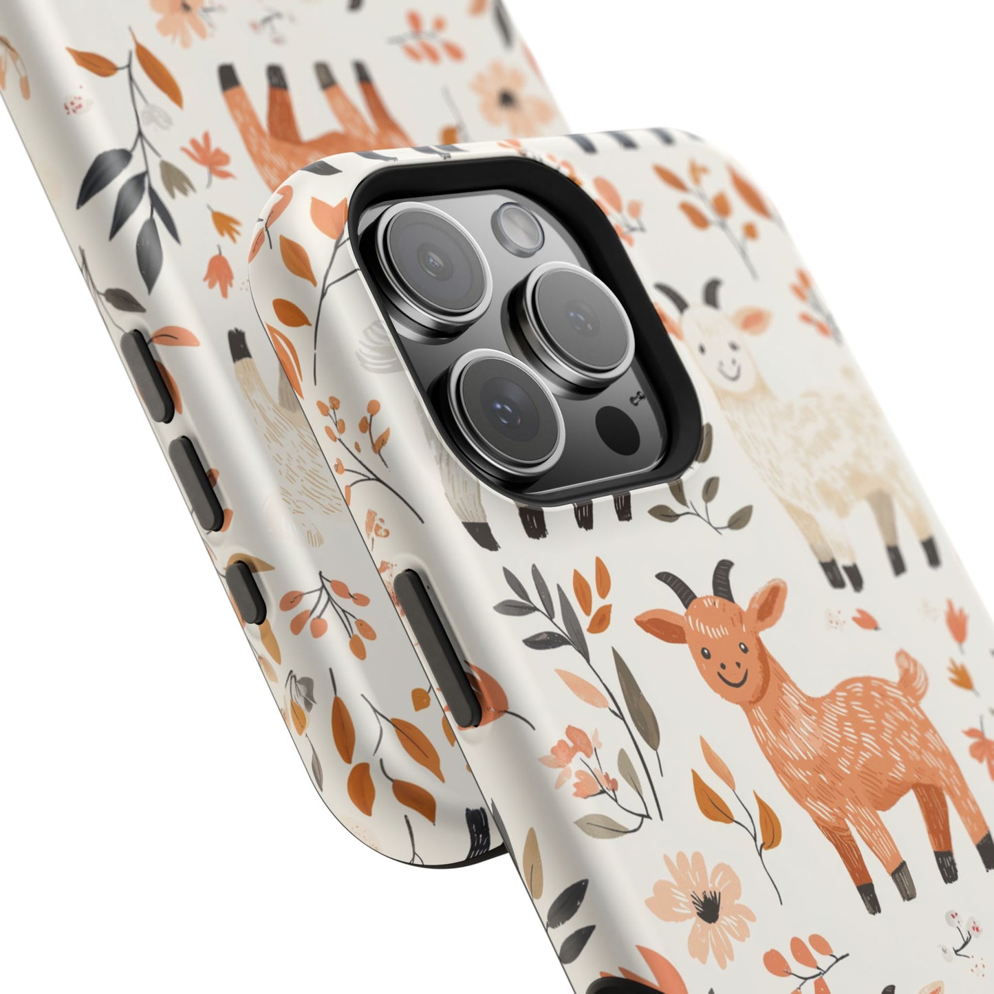 MagSafe iPhone Case: Smiley Goats & Dried Flowers – Vintage Charm