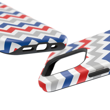 Patriotic Red, White & Blue Chevron – MagSafe Compatible iPhone Case