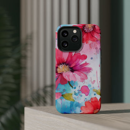 Vibrant Watercolor Red & Pink Floral - MagSafe iPhone Case