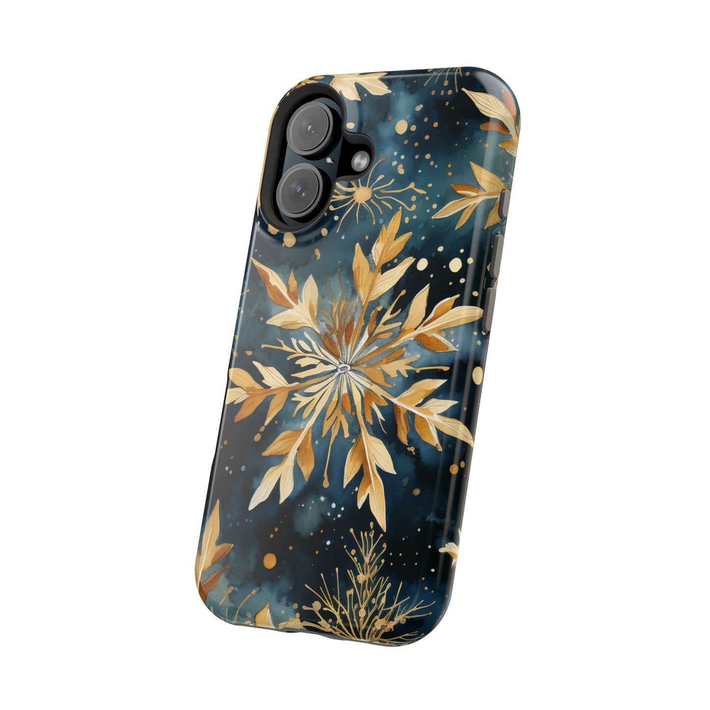 Gold Floral Snowflakes on Midnight Blue - MagSafe iPhone Series Case