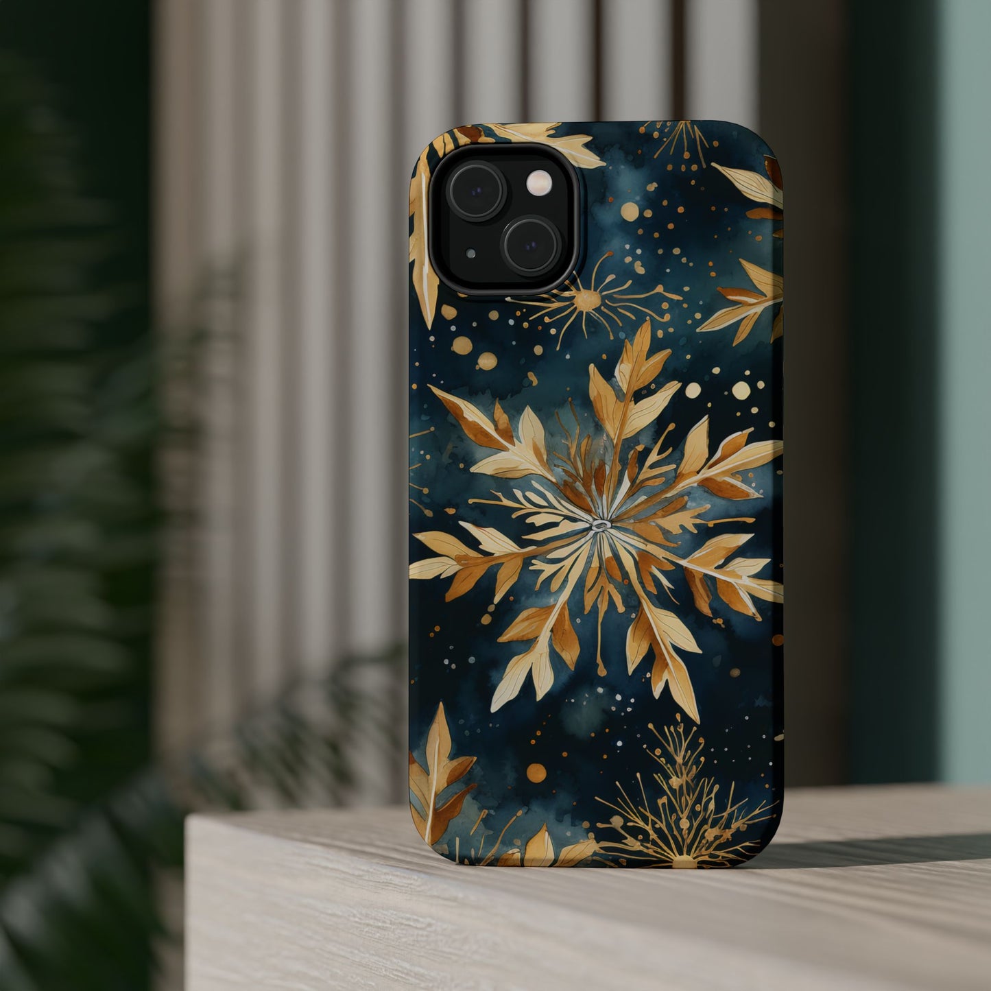 Gold Floral Snowflakes on Midnight Blue - MagSafe iPhone Series Case