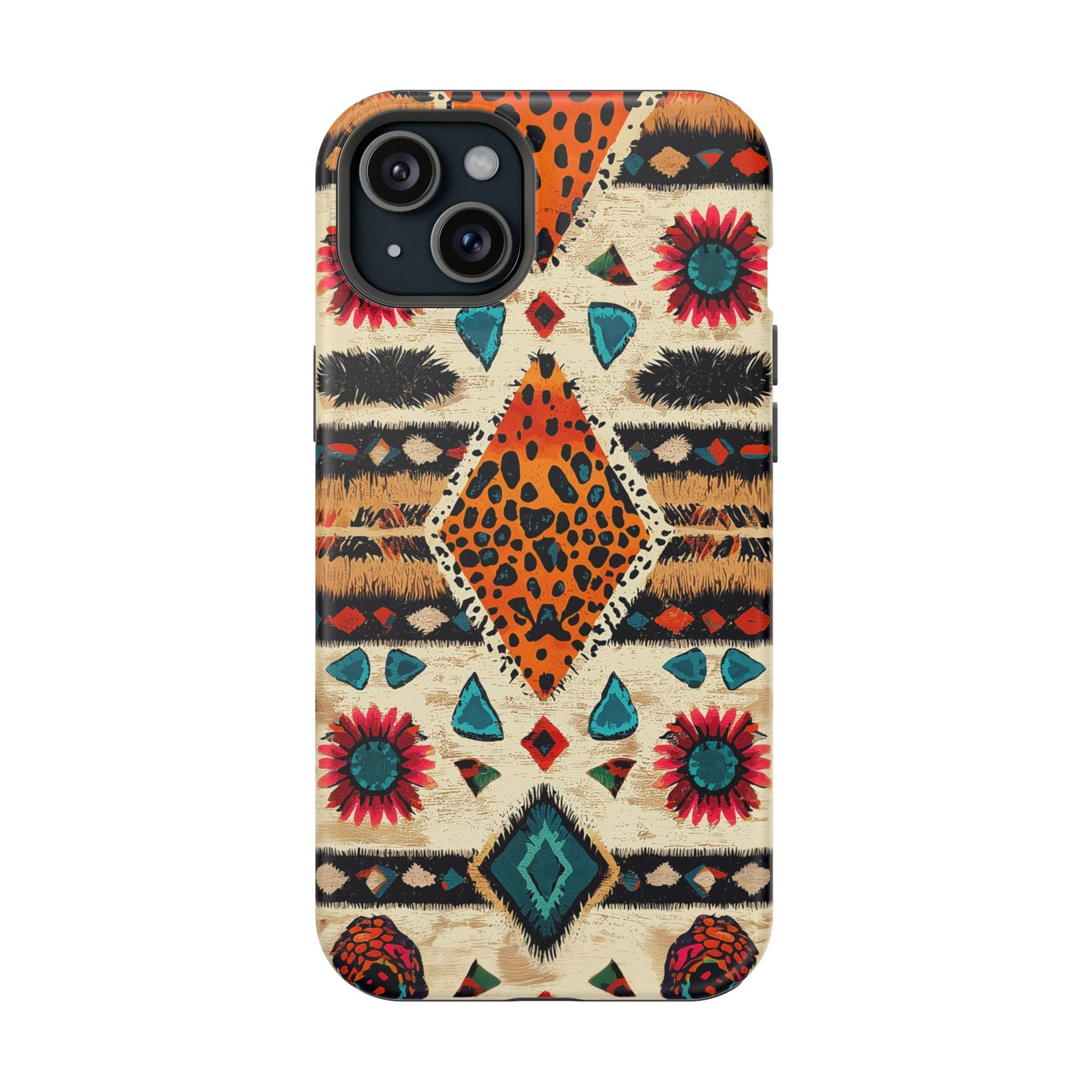 Wild Boho Leopard Print & Floral Tough MagSafe iPhone Case – Eclectic Tribal Design, Dual-Layer Protection