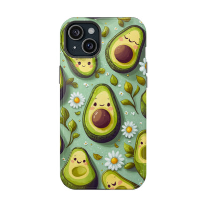 Cute Avocado MagSafe iPhone Case – Adorable Kawaii Avocados with Daisies, Shock-Resistant