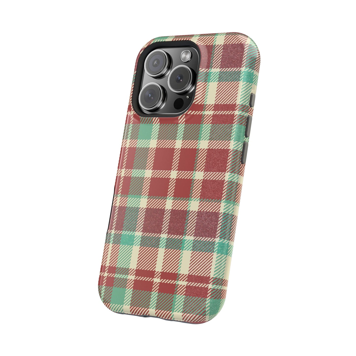 Retro Red & Cream Plaid – MagSafe iPhone Case with Classic Elegance