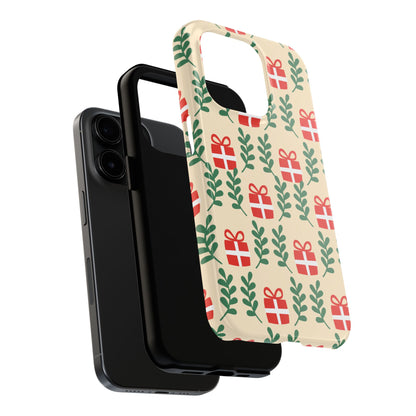 iPhone Case: Holiday Cheer – Red Gifts & Green Leaves