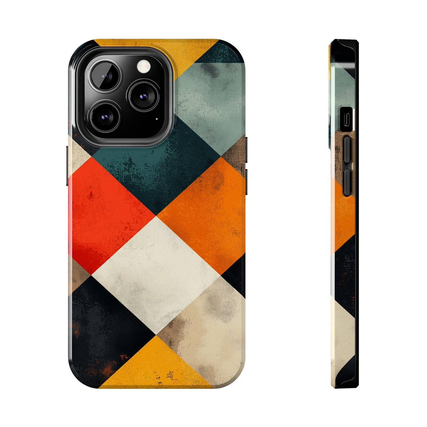 Geometric Retro iPhone  Case - Colorful Checkered Protective Cover