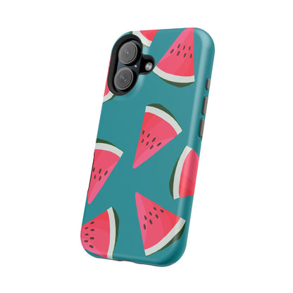 Watermelon Bliss MagSafe iPhone Case – Vibrant Summer Fruit Design on Teal Background