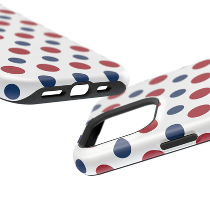 Patriotic Navy, White, and Red Polka Dot MagSafe iPhone Case