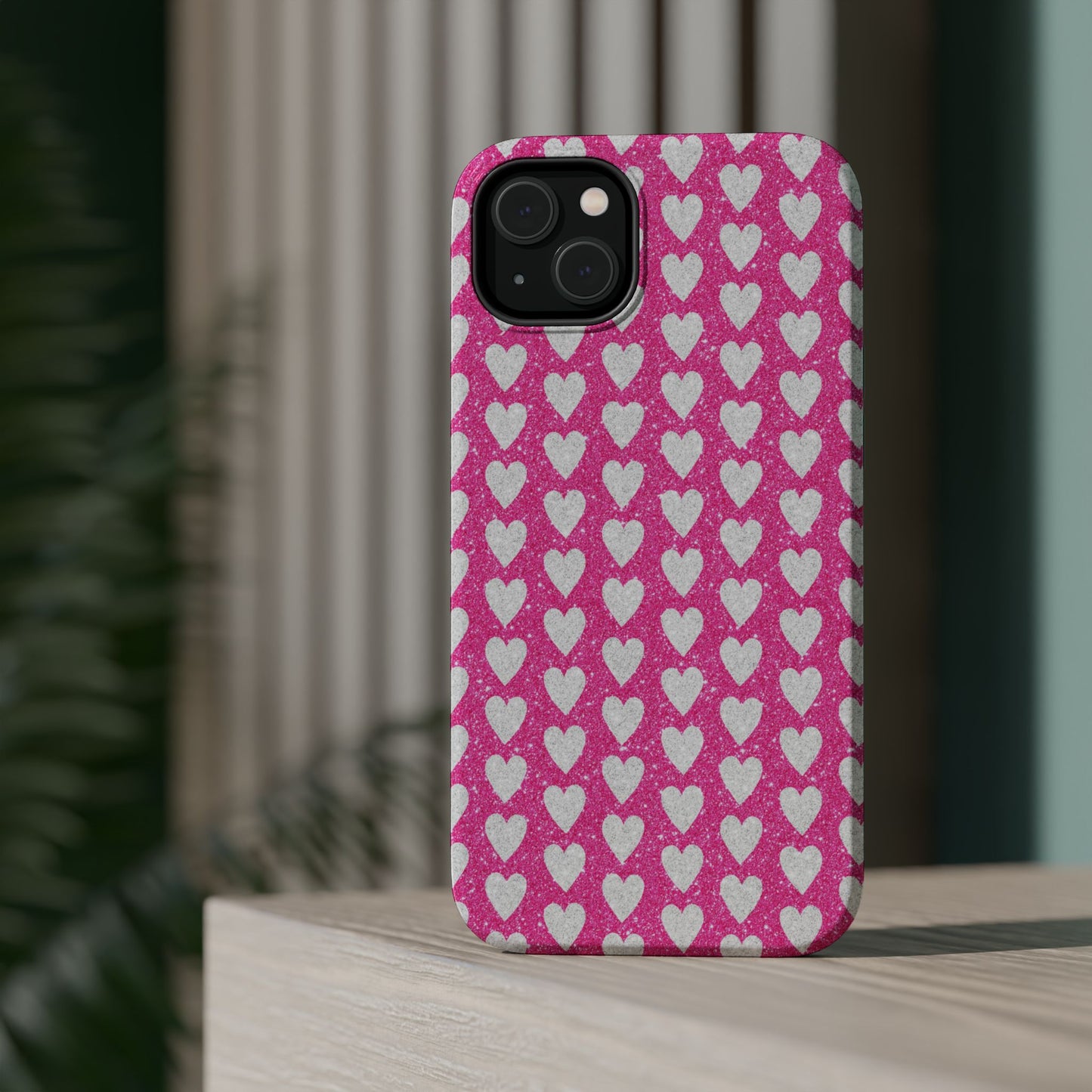 Pink Glitter Heart Pattern MagSafe Case