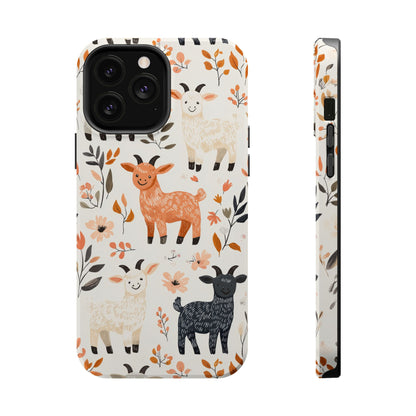 MagSafe iPhone Case: Smiley Goats & Dried Flowers – Vintage Charm