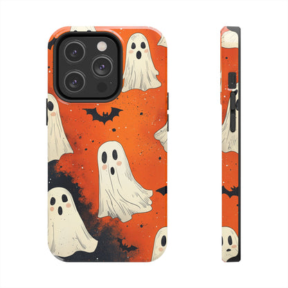 Spooky Ghosts & Bats iPhone Case – Vibrant Orange Halloween Design