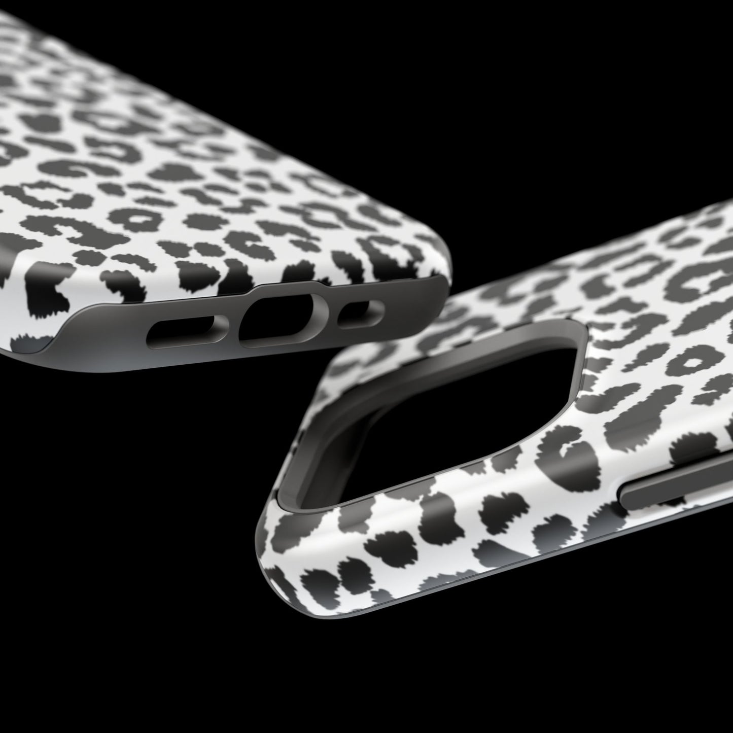 Monochrome Leopard Print Tough MagSafe iPhone Case – Classic Black and White Design with Dual-Layer Protection