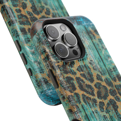 Turquoise Rustic Leopard Wood - MagSafe  iPhone Series Case