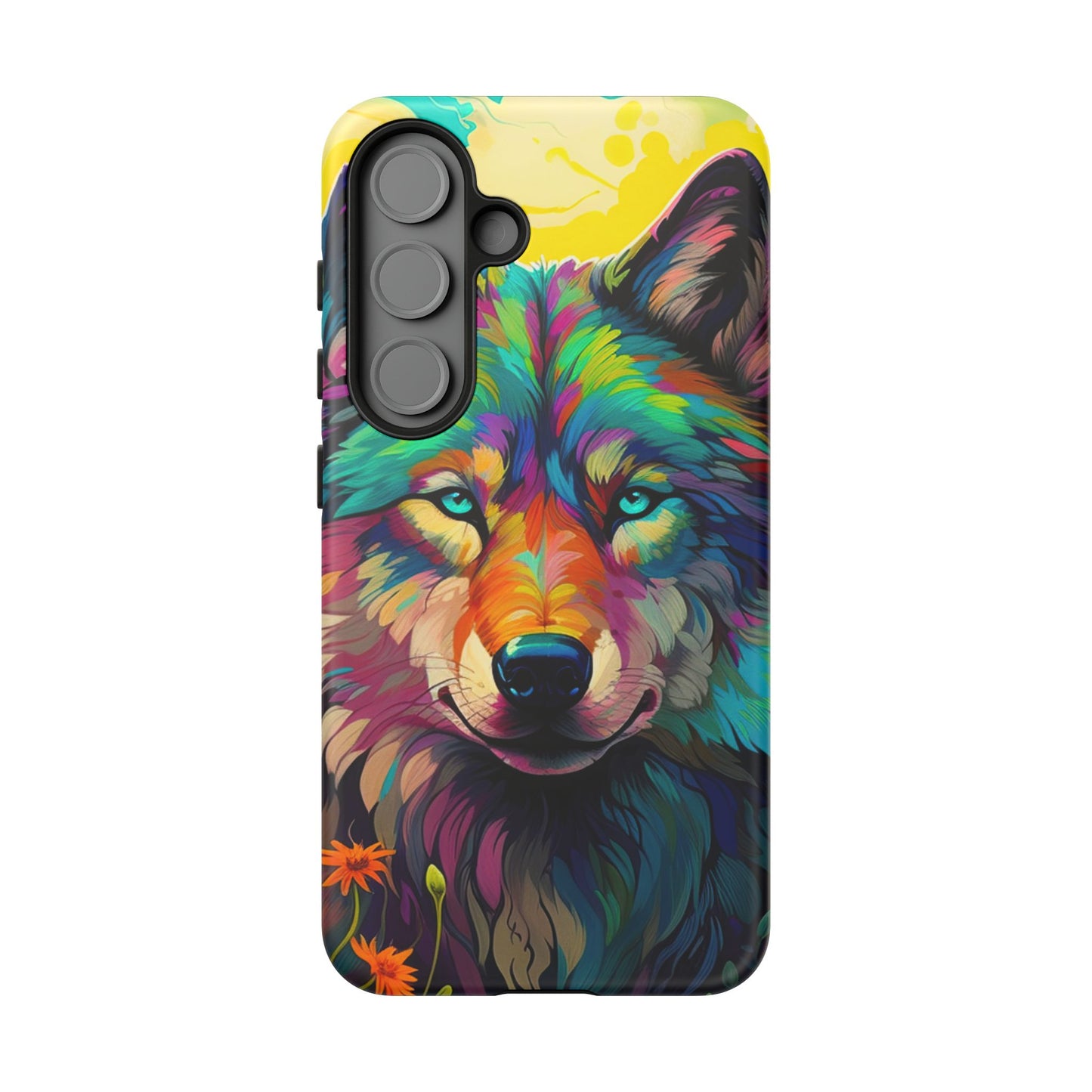 Rainbow Wolf in Bloom – Samsung Galaxy Case with Vivid Nature Design