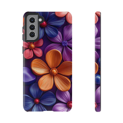 Bold Floral 3D Samsung Galaxy Case – Vivid Purple and Orange Flower Design, Shock - Resistant - BOGO Cases