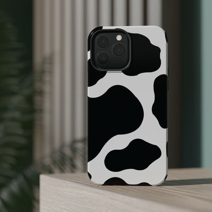 Chic Cow Print Tough Magsafe iPhone Case – Trendy Monochrome Animal Pattern with Dual-Layer Protection