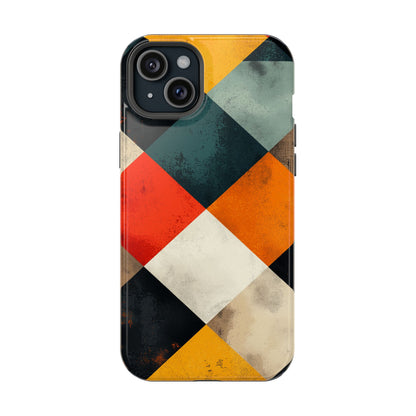 Geometric Retro MagSafe iPhone Case - Colorful Checkered Protective Cover